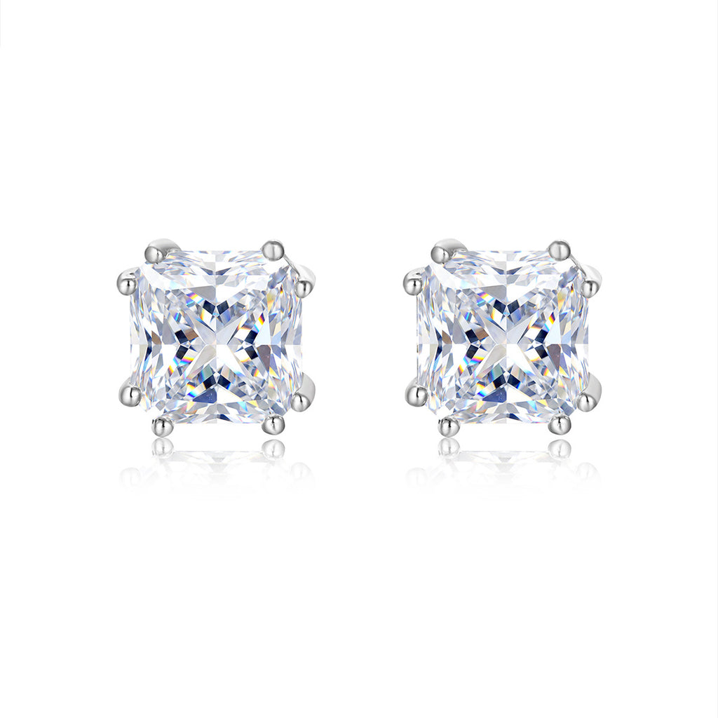 Square Princess Cut D Color Moissanite In 925 Sterling Silver Stud Earrings