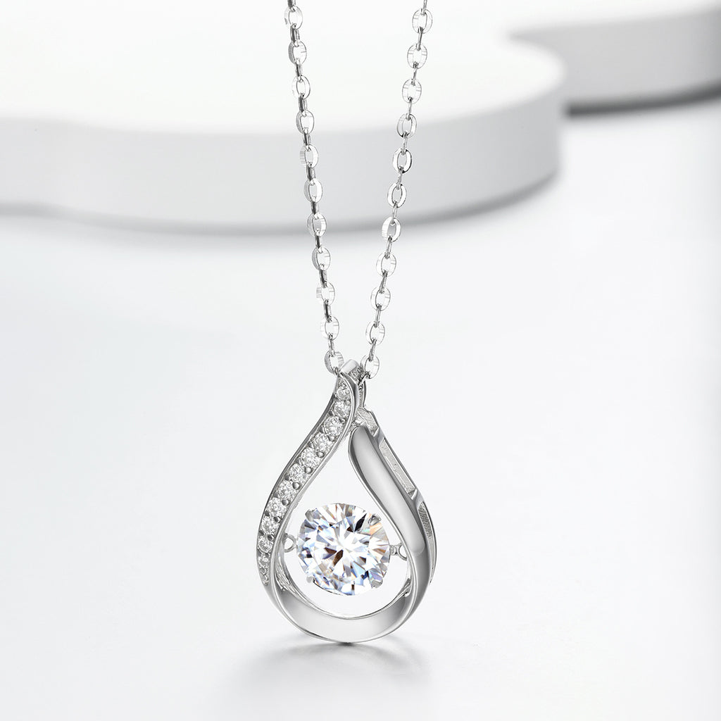 Geometric Water Drop Moissanite Silver Tone 925 Sterling Silver Necklace