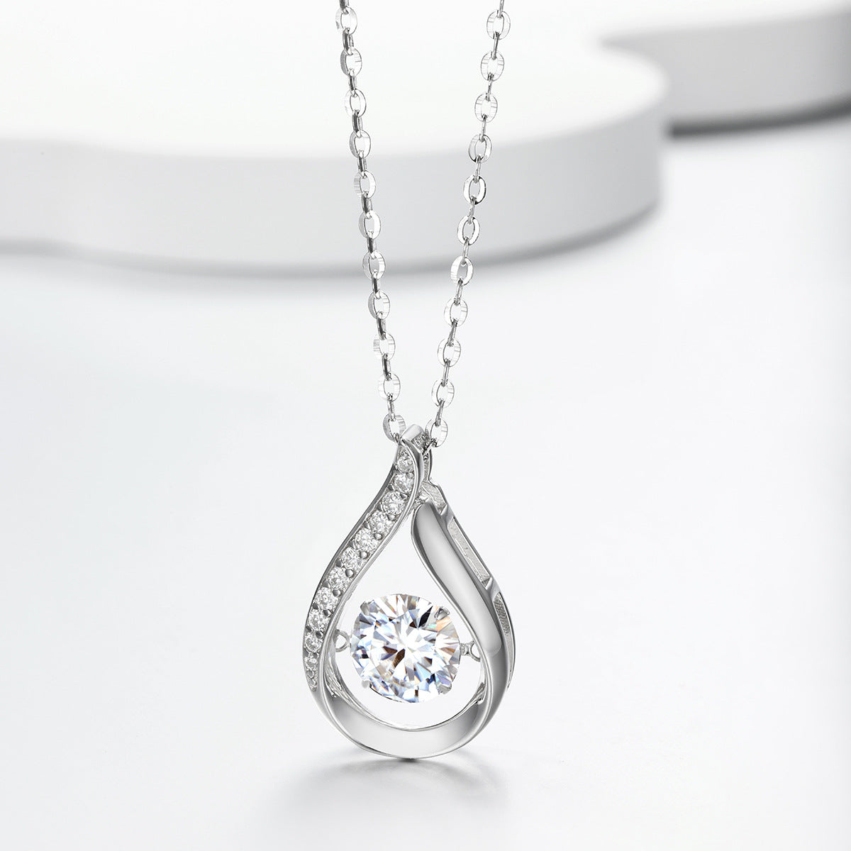 Geometric Water Drop Moissanite Silver Tone 925 Sterling Silver Necklace