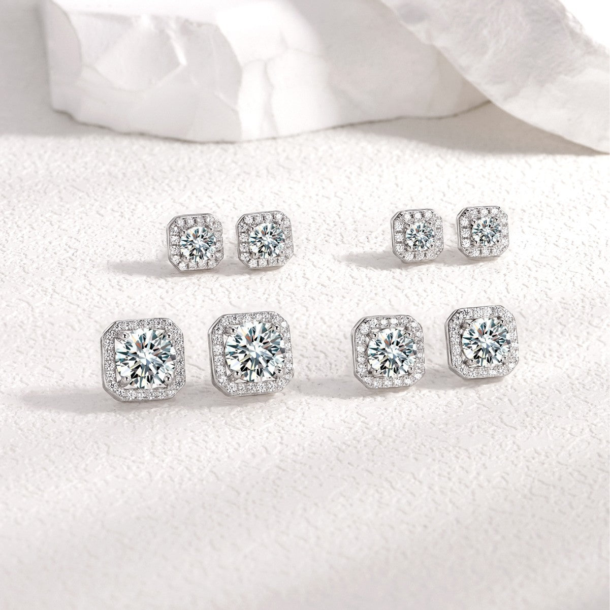 Moissanite Square Halo Earrings