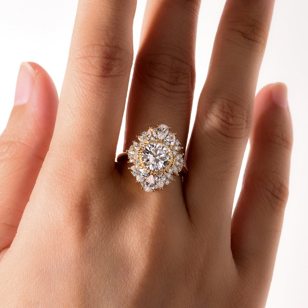 Moissanite Flower Halo Ring