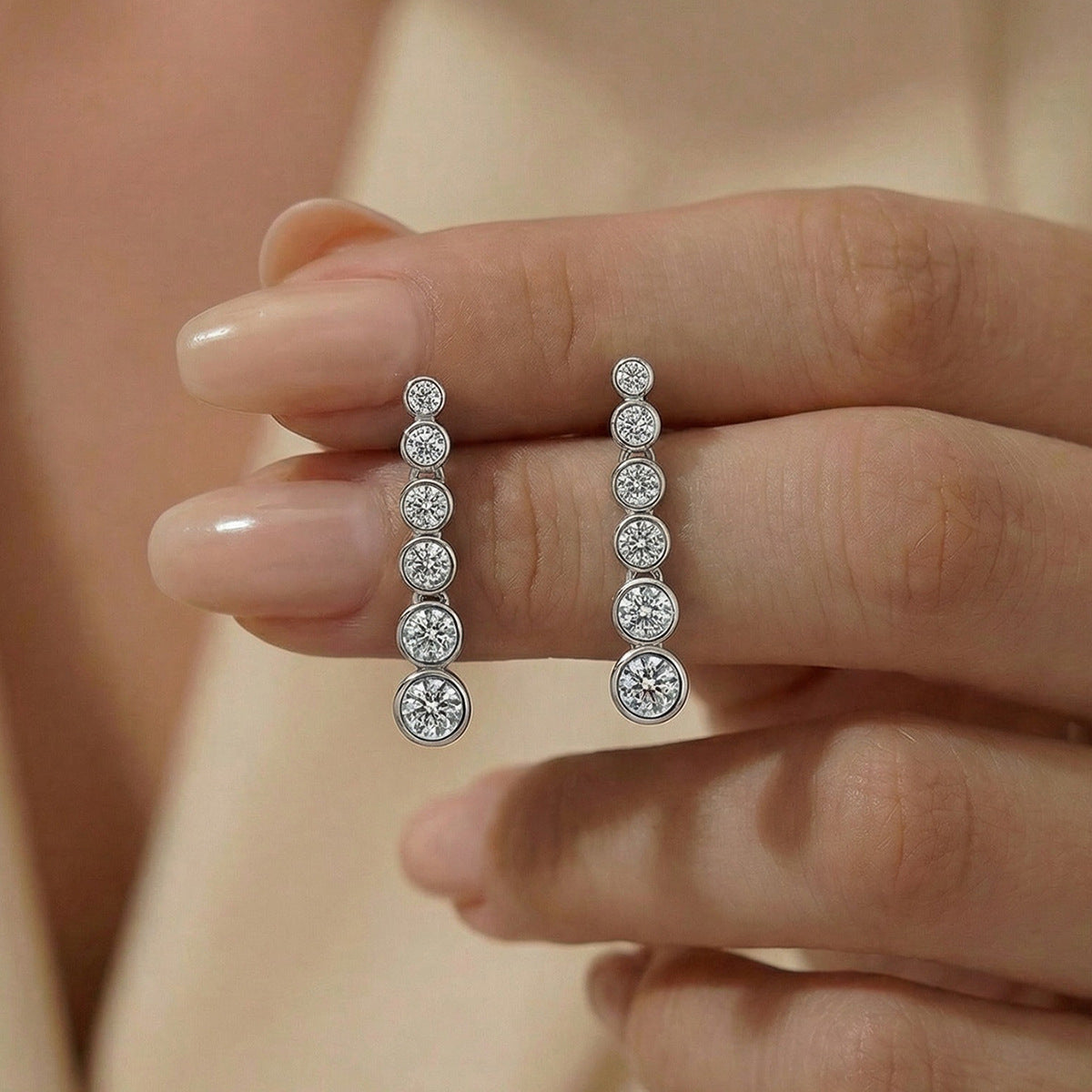 Moissanite Graduated Bezel Earrings