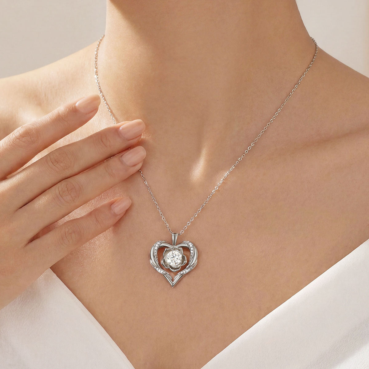Moissanite Heart Rose Necklace