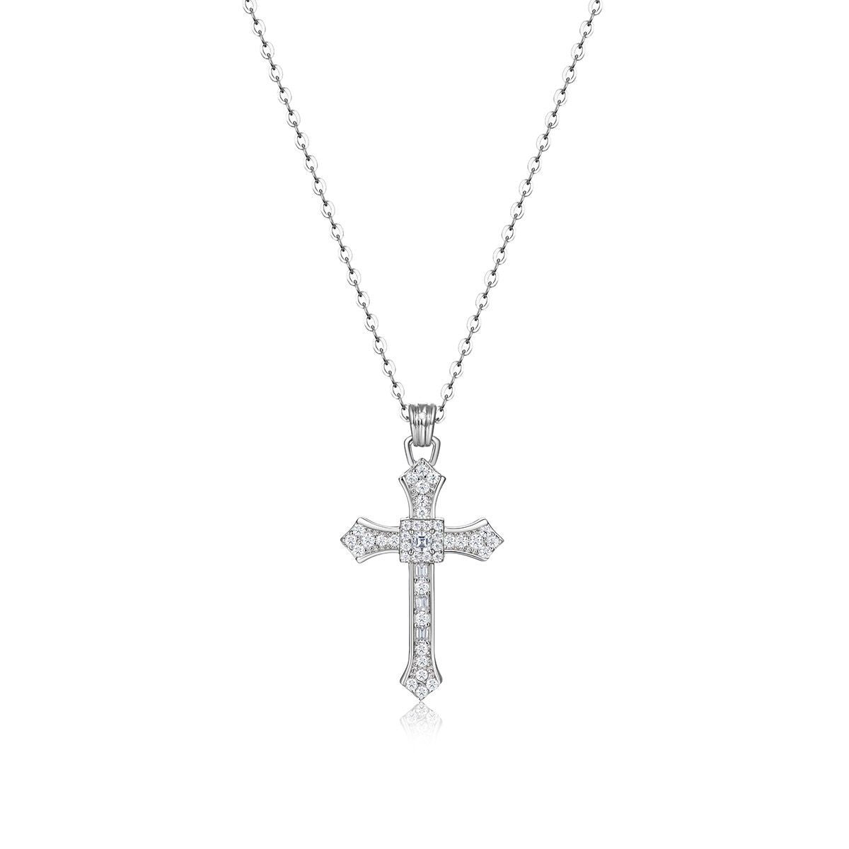 Vintage Cross Moissanite 925 Sterling Silver Necklace