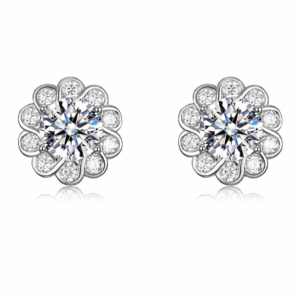 Moissanite Sunflower Halo Earrings