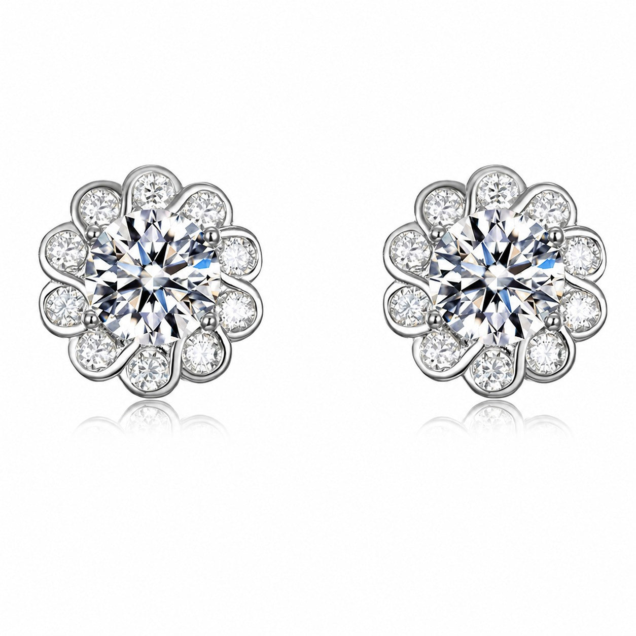 Moissanite Sunflower Halo Earrings