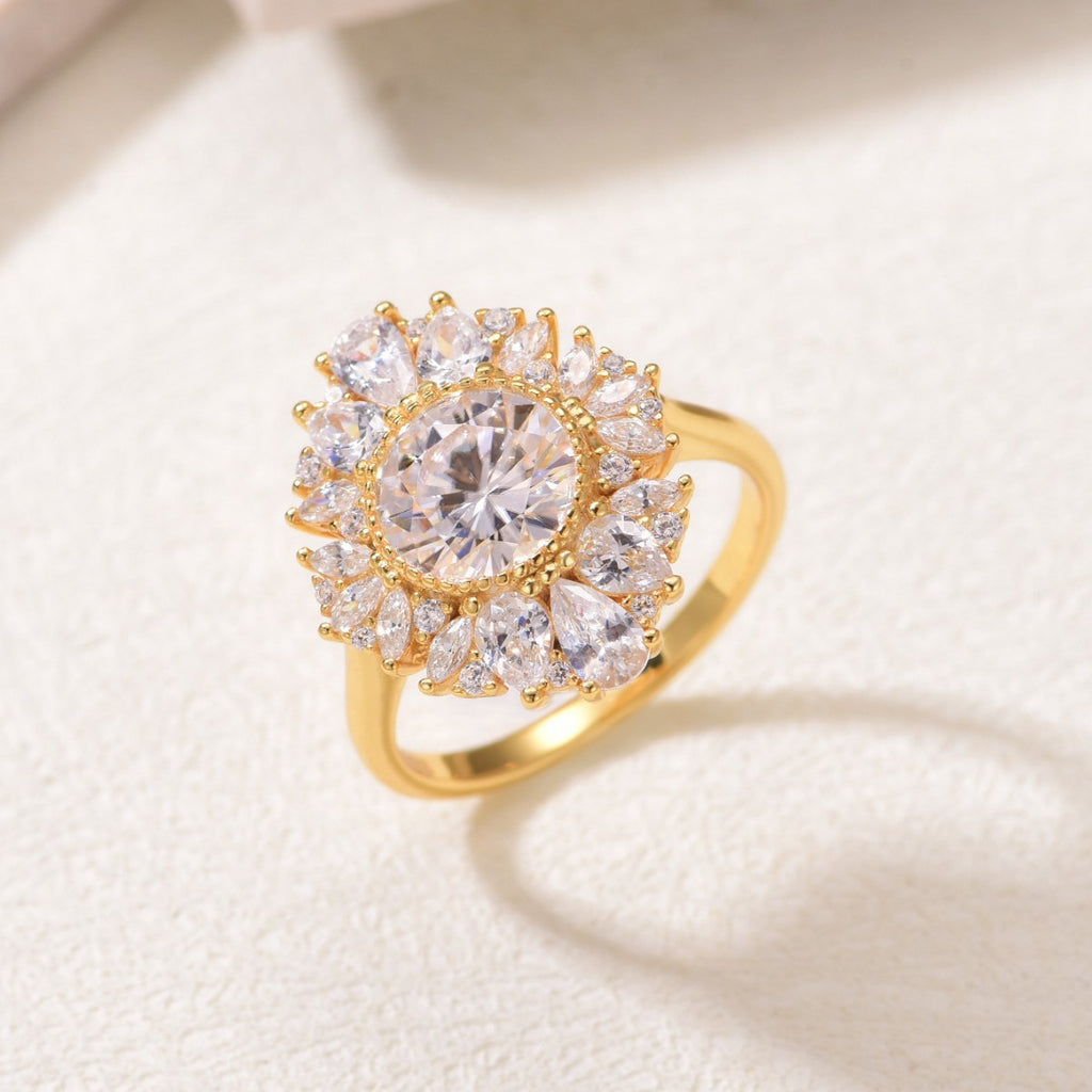 Moissanite Flower Halo Ring