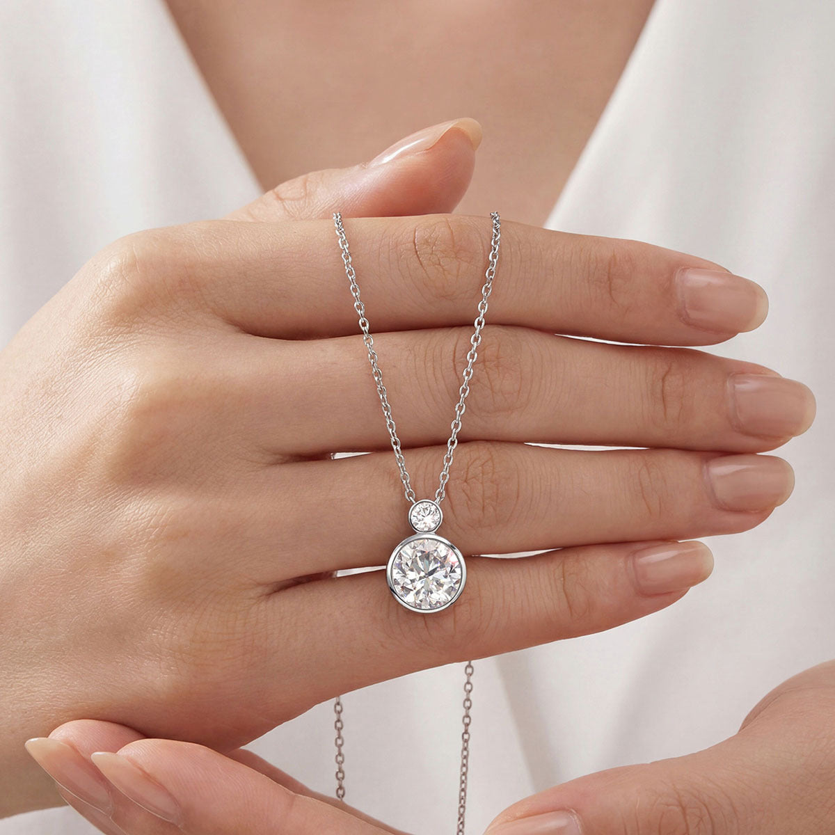 Moissanite Double Bezel Necklace