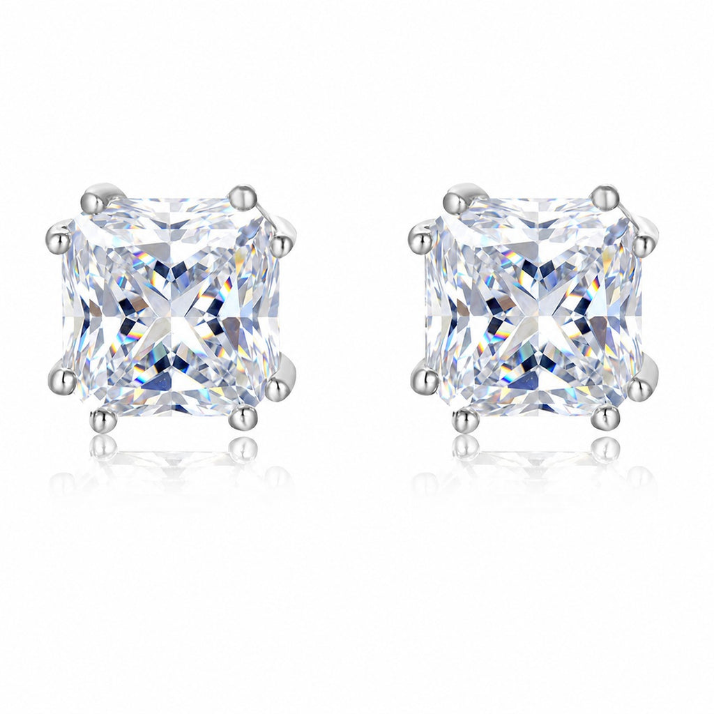 Square Princess Cut D Color Moissanite In 925 Sterling Silver Stud Earrings