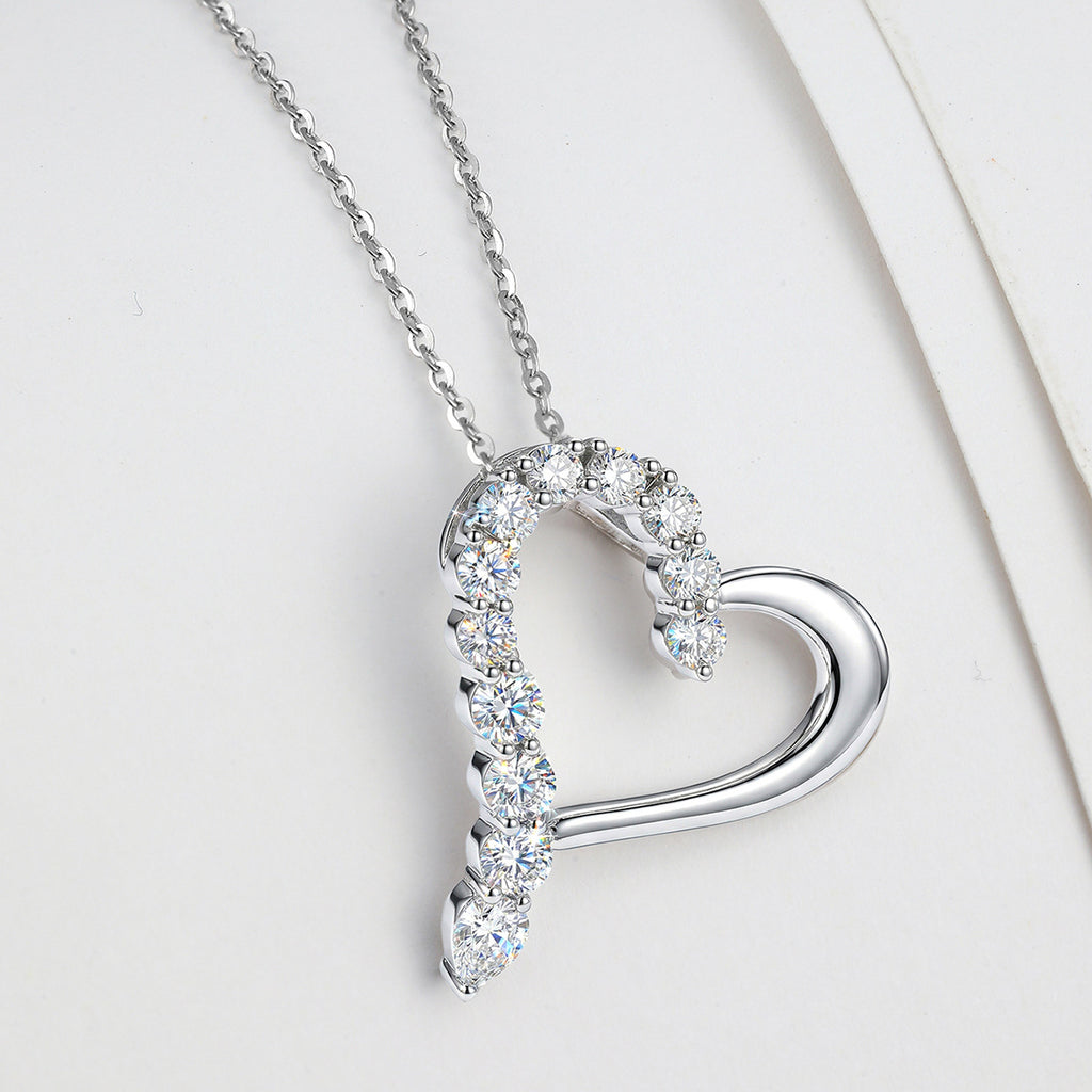 Asymmetrical Hollow Heart Moissanite 925 Sterling Silver Necklace