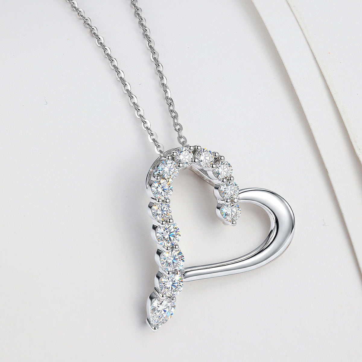 Asymmetrical Hollow Heart Moissanite 925 Sterling Silver Necklace