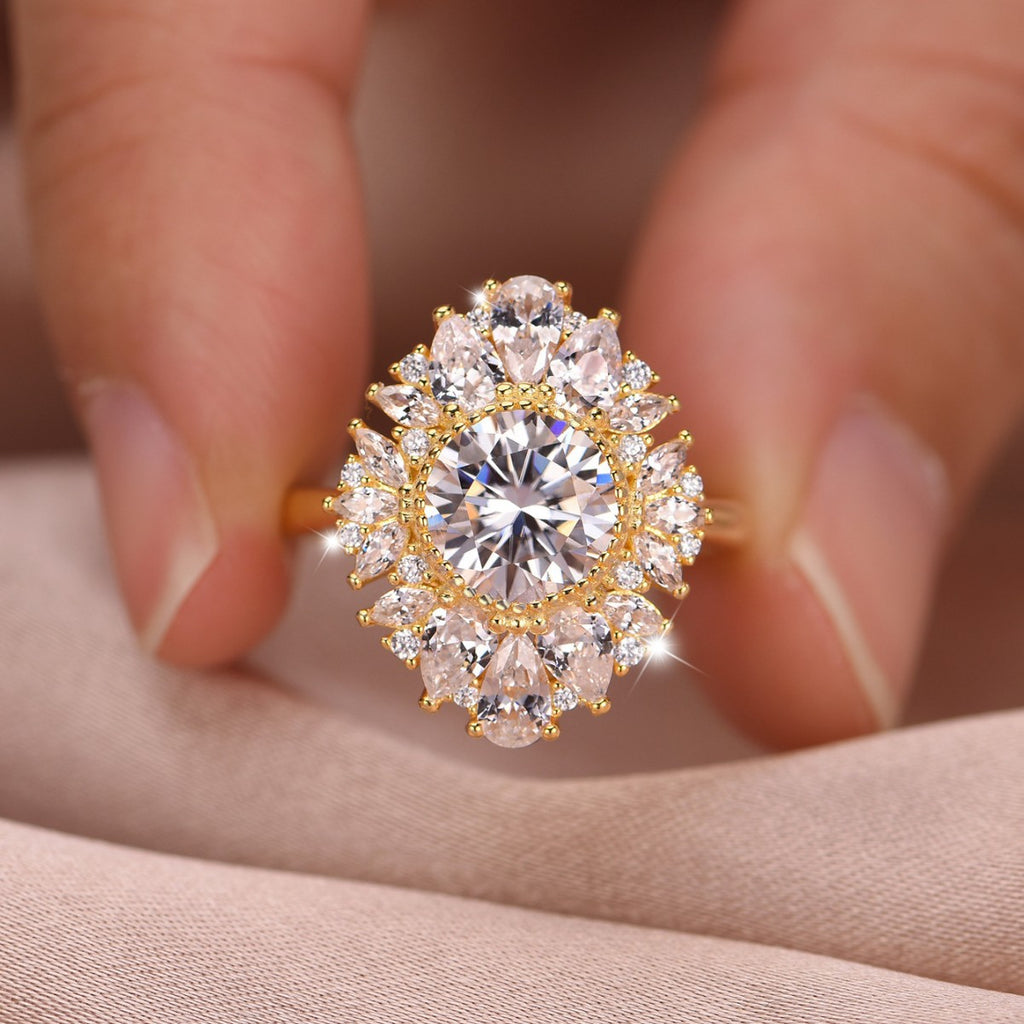 Moissanite Flower Halo Ring