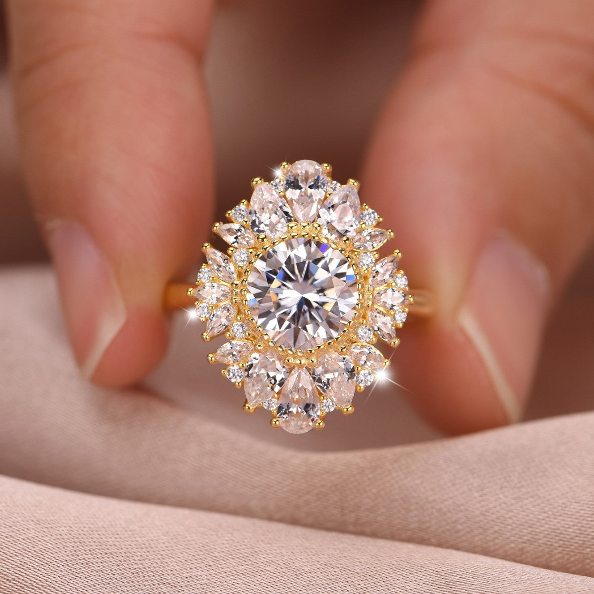 Moissanite Flower Halo Ring