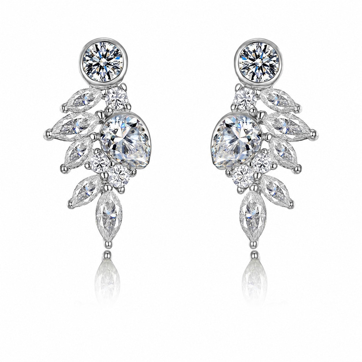 Moissanite Leaf Cluster Earrings
