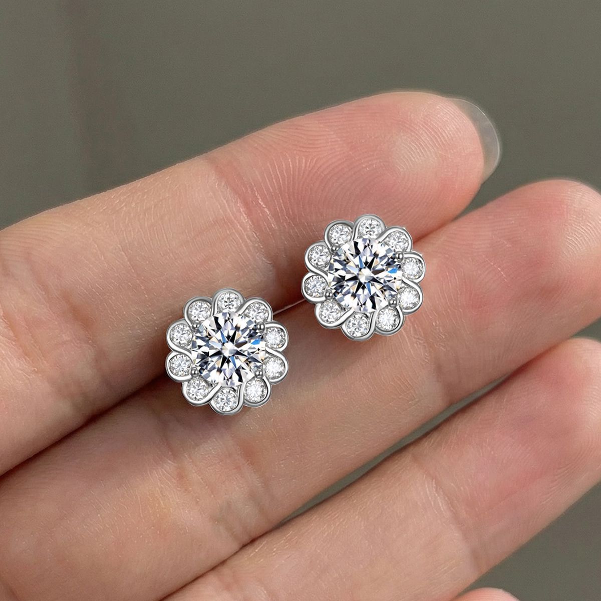 Moissanite Sunflower Halo Earrings