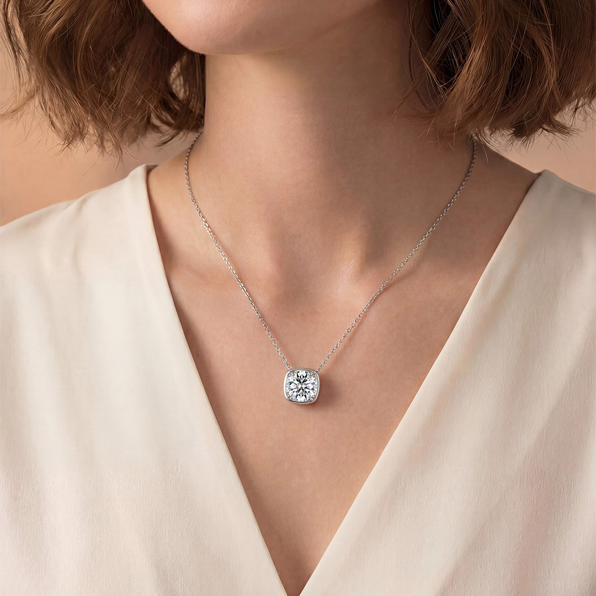 Moissanite Square Solitaire Necklace