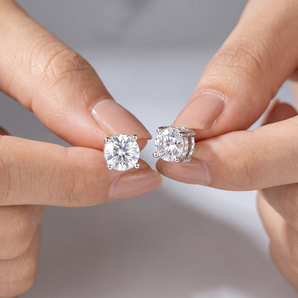 Round D Color Moissanite Four Prong 925 Sterling Silver Stud Earrings