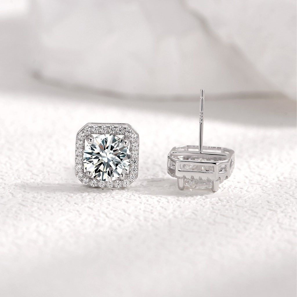 Moissanite Square Halo Earrings