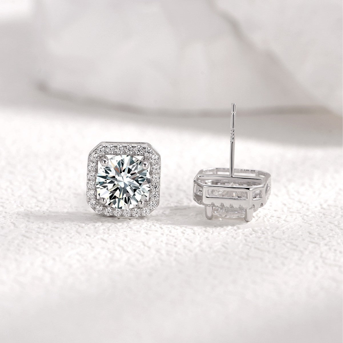 Moissanite Square Halo Earrings