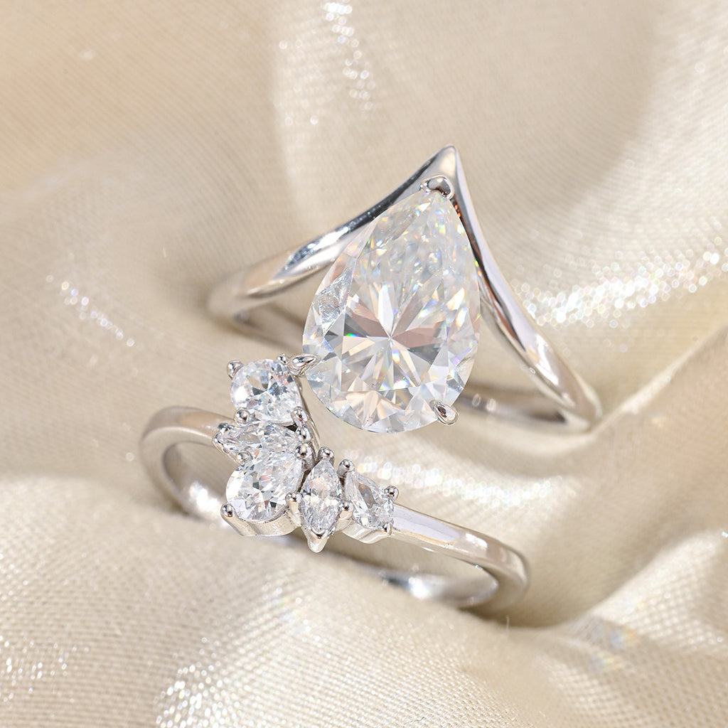 Moissanite Pear Cut Ring Set
