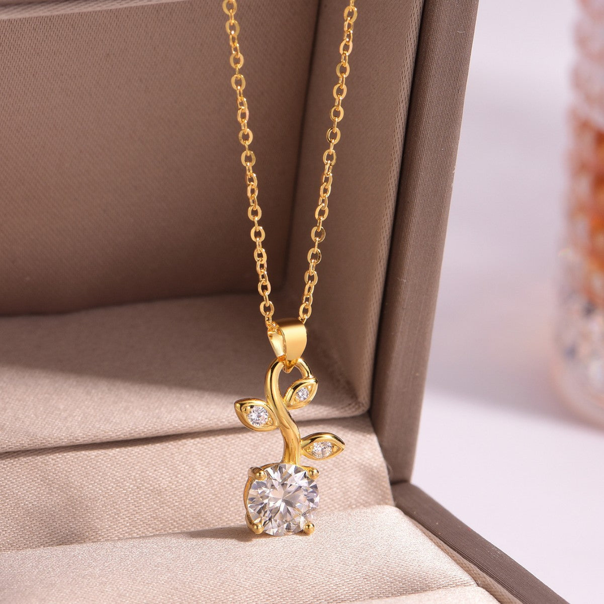 Moissanite Branch Leaf Necklace