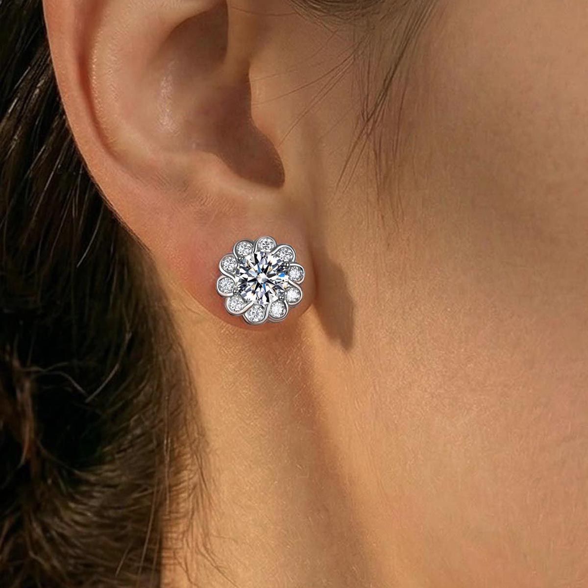 Moissanite Sunflower Halo Earrings