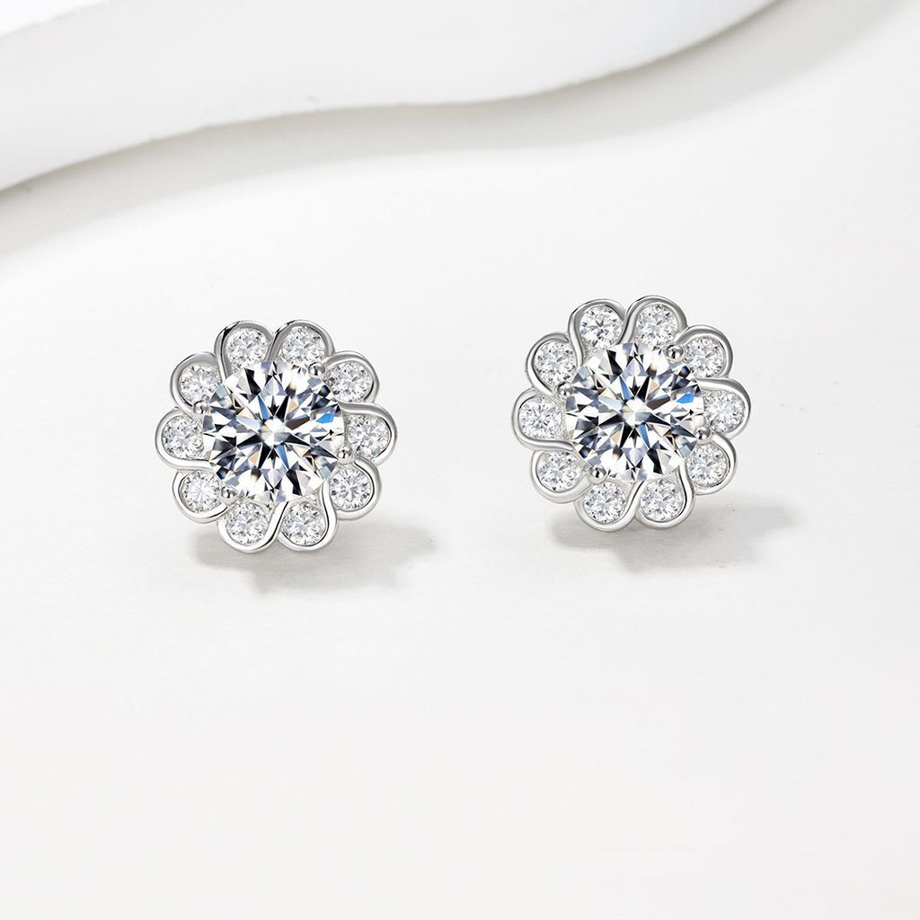Moissanite Sunflower Halo Earrings