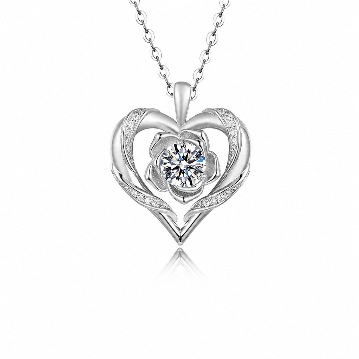 Moissanite Heart Rose Necklace