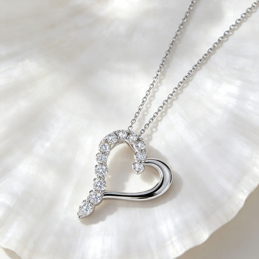 Asymmetrical Hollow Heart Moissanite 925 Sterling Silver Necklace