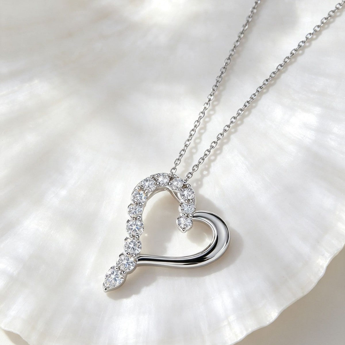 Asymmetrical Hollow Heart Moissanite 925 Sterling Silver Necklace