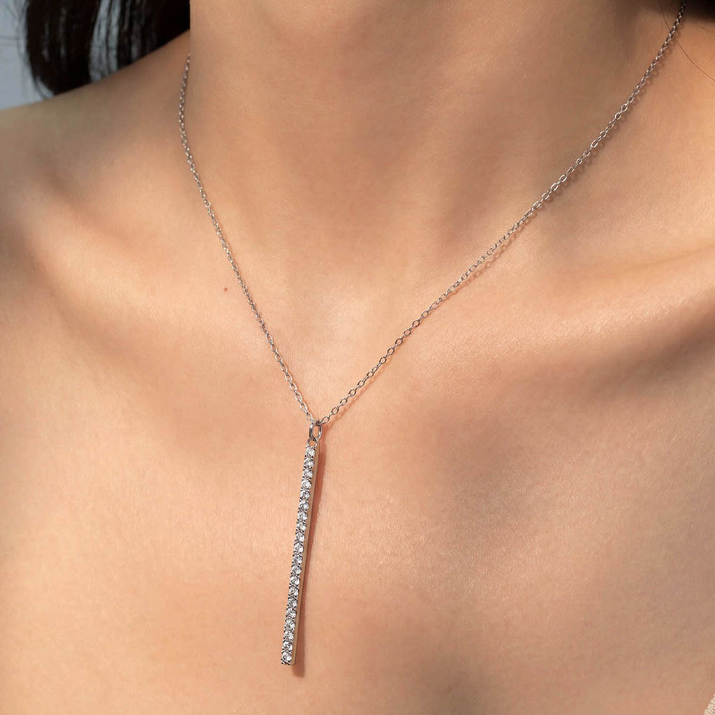 Moissanite Geometric Vertical Bar Pendant Necklace in 925 Sterling Silver