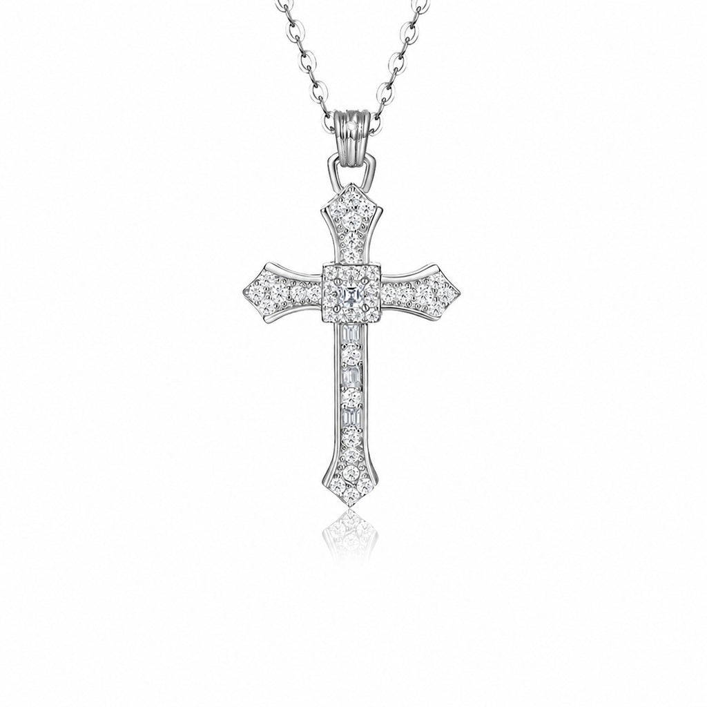 Vintage Cross Moissanite 925 Sterling Silver Necklace