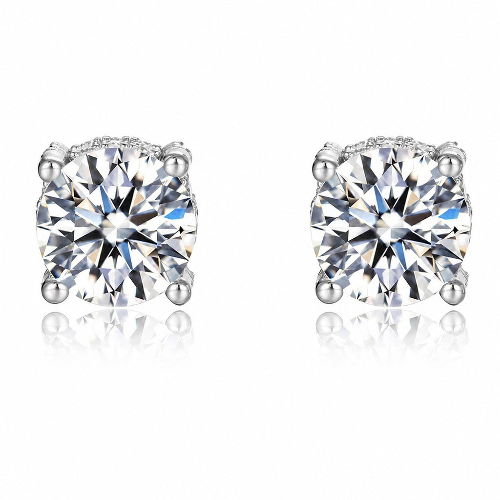 Round D Color Moissanite Four Prong 925 Sterling Silver Stud Earrings
