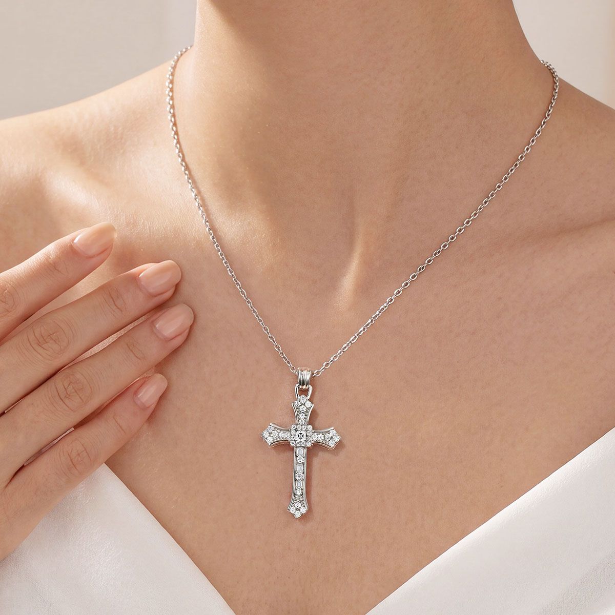 Vintage Cross Moissanite 925 Sterling Silver Necklace