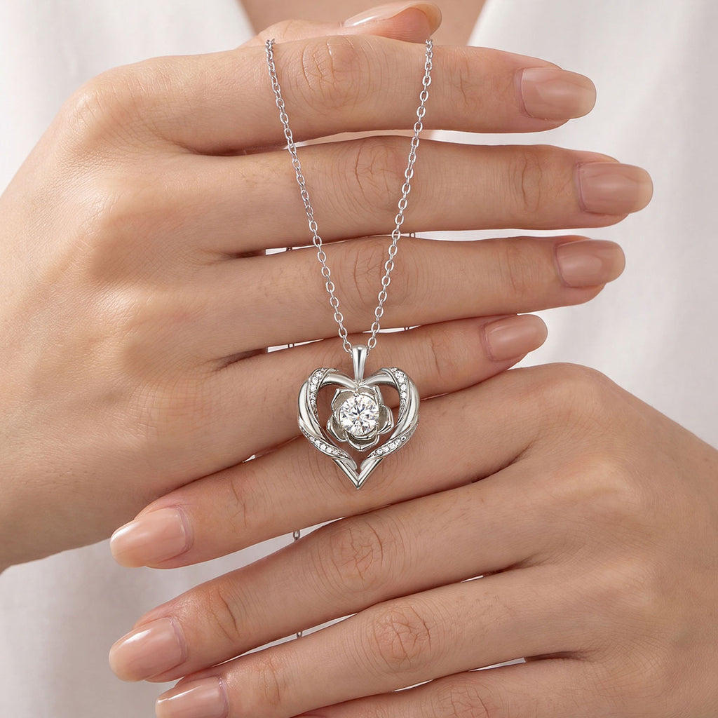 Moissanite Heart Rose Necklace
