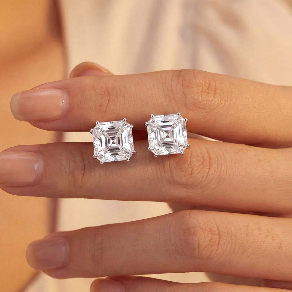 Square Princess Cut D Color Moissanite In 925 Sterling Silver Stud Earrings