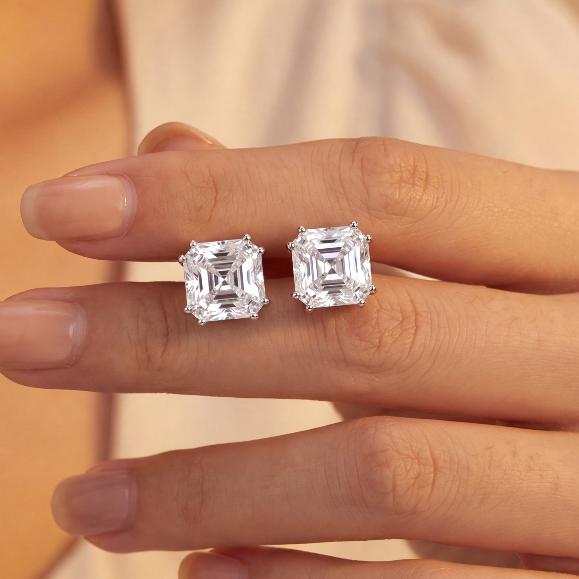 Square Princess Cut D Color Moissanite In 925 Sterling Silver Stud Earrings